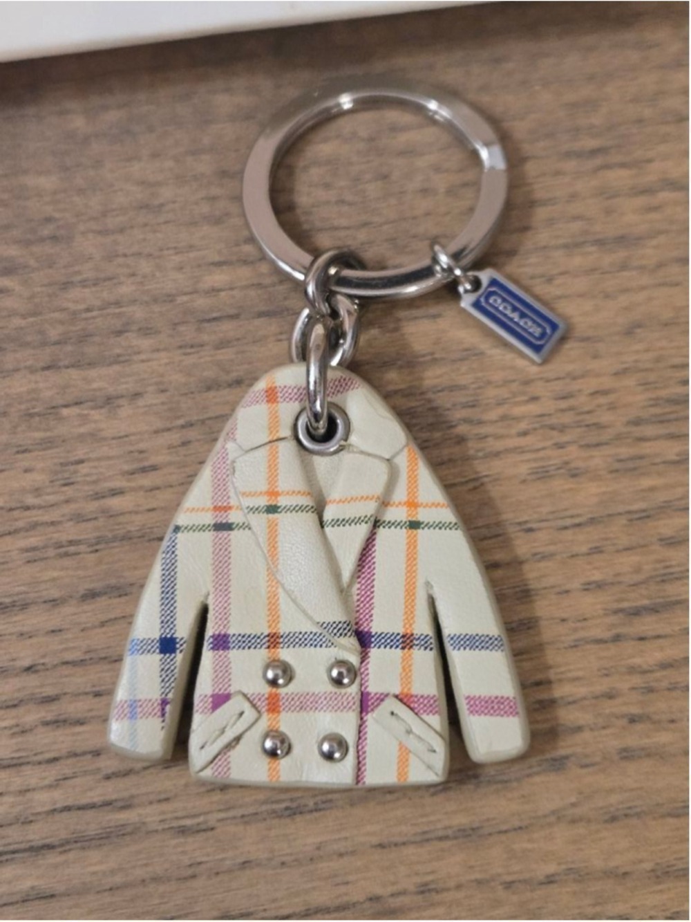 Coach Tattersal Plaid Coat Peacoat Leather Keychain Key Fob EUC - Picture 5 of 8